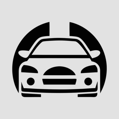 Modern Automotive Logo Featuring Stylized Black and White Car with Abstract Tunnel Design