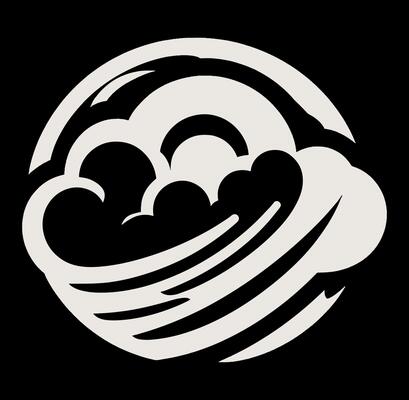 A black and white illustration of a cloud and rain