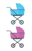 Icon of two baby strollers on a white background. Stroller for a boy and a girl. vector