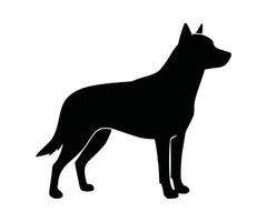 A black dog silhouette standing tall on a white surface, functioning as a dog icon. vector