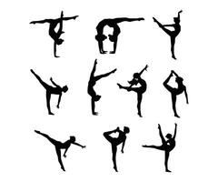 silhouettes of female gymnasts in various poses, highlighting the elegance and strength of these athletes. vector