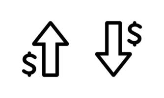 Dollar arrow up and down outline icon isolated on white background. USD growth and decline sign symbol vector
