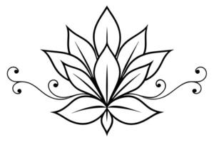 Abstract Lotus Flower with Curvy Ornaments in Black Outline vector