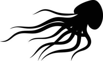 Simple Black Jellyfish Silhouette with Flowing Tentacles vector