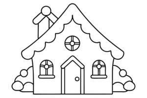 Line art cute house with chimney, windows, and door on a transparent background vector
