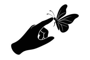 Silhouette of a Butterfly Resting on a Finger Hand with Transparent Background vector