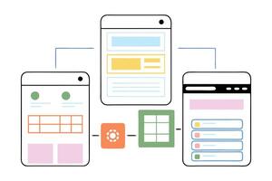 User Interface Concept with Interconnected Mobile Screens on Transparent Background vector
