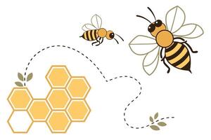 Cute Honeycomb and Bees Flight Path on Transparent Background vector