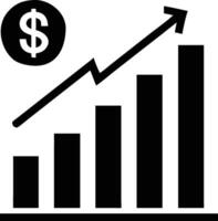 Black Bar Graph with Arrow and Dollar Sign Coin Icon on a Transparent Background vector