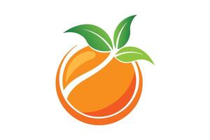 Orange Fruit Logo with Green Leaves Design on Transparent Background vector