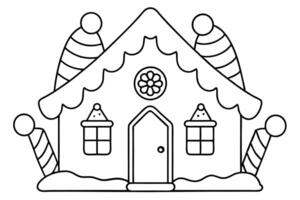 Outline Gingerbread House with Candy Canes Isolated on Transparent vector