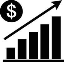 Black Dollar Sign Coin with Upward Arrow on Bar Graph with Transparent Background vector