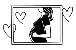 Minimalist outline of Pregnant Woman inside with Hearts on transparent background vector
