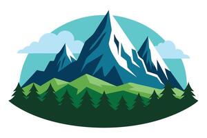 Mountain peaks with trees landscape with scenic view, transparent background vector