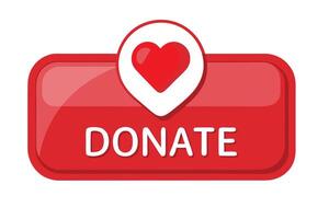 Red Rectangle Shape Donate Button with Heart Sign on Transparent Background vector