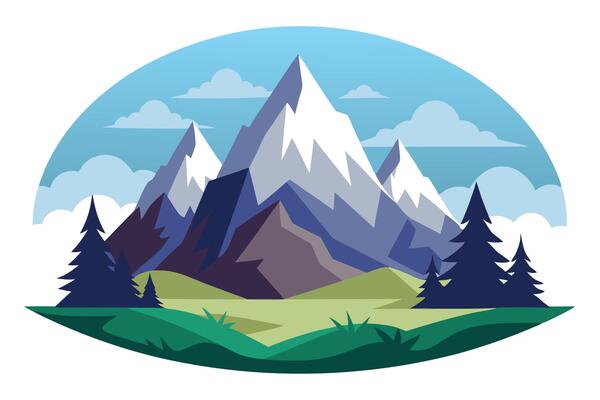Flat Majestic Peaks, Dense Forest, Blue Cloudy Sky, Scenic Landscape