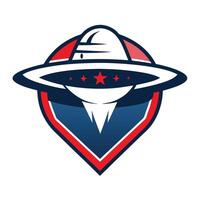 Shielded UFO with Red Stars and Border Accents Design on Transparent Backdrop vector