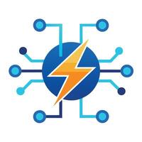 Abstract Technology Network with Lightning in Blue and Yellow, Transparent vector