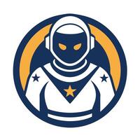 Minimalist Astronaut in Space Suit Emblem with Golden Star and Transparent Background vector