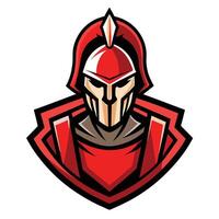 Red Warrior Mascot with Detailed Helmet and Armor on Transparent Background vector