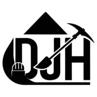DJH Letters Initial with Mining Hard Hat and Pickaxe Logo Isolated on Transparent vector