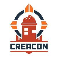 Abstract Orange Building Construction with Compass and CREACON Text Logo vector