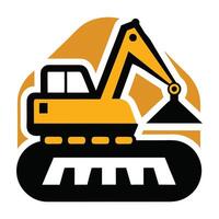 Yellow Excavator with Black Tracks, Earthmover Icon Design on an Abstract Shape vector