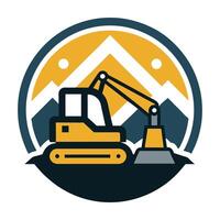 Heavy Equipment Icon with Mountainscape on Transparent Background vector