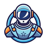 Cartoon Astronaut in Space Suit with Star Emblem and Ring Frame, Transparent vector