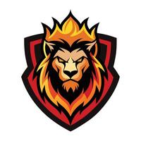 Lion Head Fierce Mascot Fire Mane in Shield on Transparent Background vector