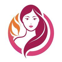 Elegant Woman Face with Flowing Hair in Circle on White Background vector