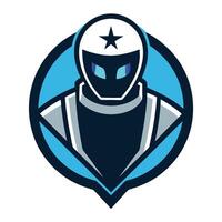 Futuristic Avatar in Blue Shield Badge with a Star on Transparent Background vector