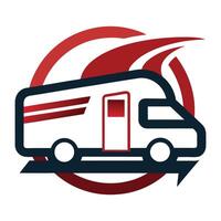 RV Vehicle Campervan Icon with Red Circle and Arrow on Transparent Background vector