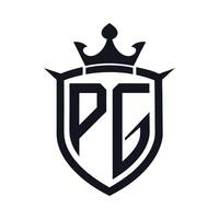 Elegant PG Initial Crest Logo, Monogram on Shield with Crown, Transparent vector