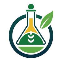 Green Circle with Flask, Leaf, and Wheat Icon Logo Isolated on White vector