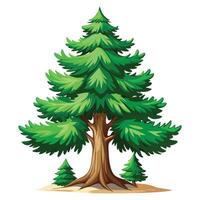 Cartoon Style Evergreen Tree with Smaller Trees on Sand vector
