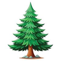 Evergreen Tree with Brown Trunk and Rounded Rocks Isolated vector