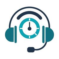 Headset Icon with Clock Graphic, Customer Service Time Concept vector