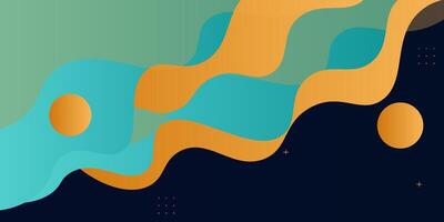 Modern dynamic geometric green and orange wave textured background design in 3D style with dark colors. vector