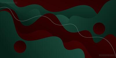 Abstract geometric fluid background design in dark red and green colors. Creative banner design with liquid wave shapes and liquid lines as template. Eps10 vector