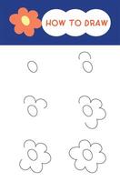 How to draw flower cartoon hand drawn step by step for learning, lesson, kid, education and coloring book vector