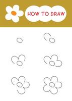 How to draw flower or floral cartoon step by step for learning, tutorial, kid, education and coloring book vector