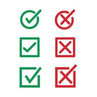 Check mark icon. right and wrong with green and red color for symbol, sign, survey, test and verify. Editable Stroke vector