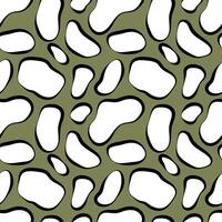 Abstract Leopard seamless pattern. Irregular black and white shapes on muted green background. Seamless design for textiles, fashion, and creative projects vector