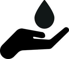 Water drop on hand icon . Save water icon . Hand with water drop icon vector