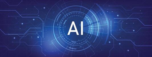 Futuristic digital artificial intelligence AI technology on a dark blue background. vector