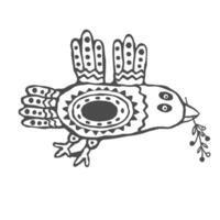 Folk boho hand drawn bird with twig vector