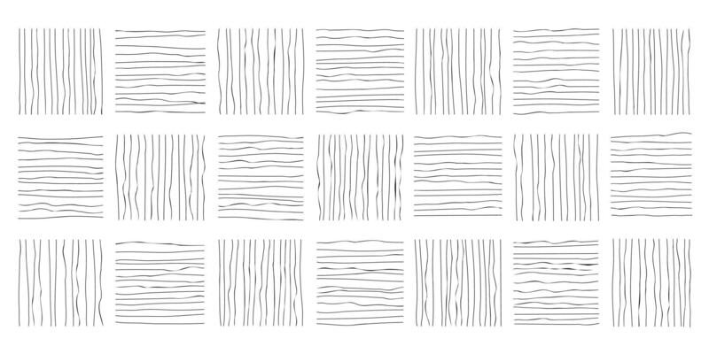Hand drawn pencil lines, hatched squares isolated on white