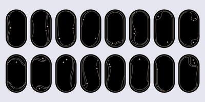 Gold black minimalist modern oval frame with sparkles, big set vector