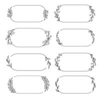 Linear elegant oval hand-drawn frame with leaves vector